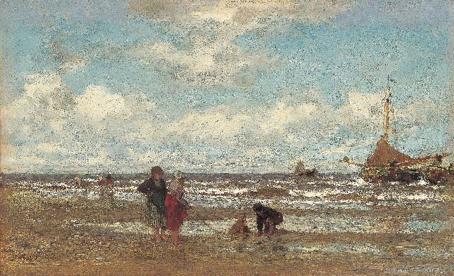 Jacob Maris | Het strand bij Scheveningen, olieverf op doek, 22,0 x 35,8 cm, gesigneerd l.o. en gedateerd 1871