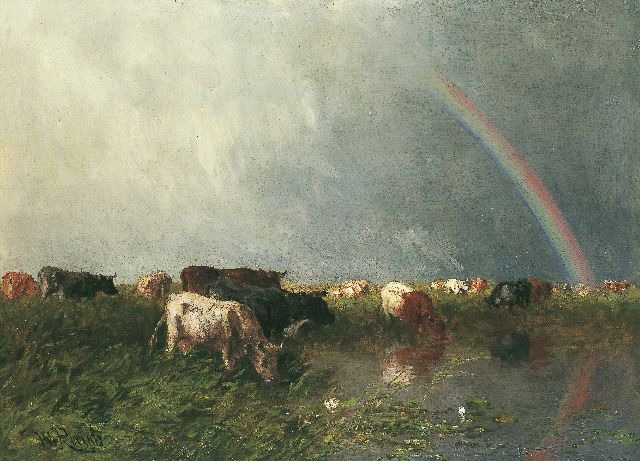 Willem Roelofs | De regenboog, olieverf op doek, 69,0 x 94,2 cm, gesigneerd l.o.