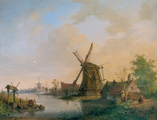 Jan David Geerling | Molens aan een vaart, olieverf op paneel, 20,4 x 26,2 cm, gesigneerd r.o. en gedateerd 1840