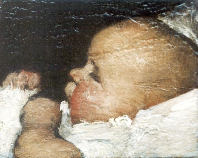 Berg W.H. van den | Slapende baby, olieverf op paneel 9,2 x 10,6 cm
