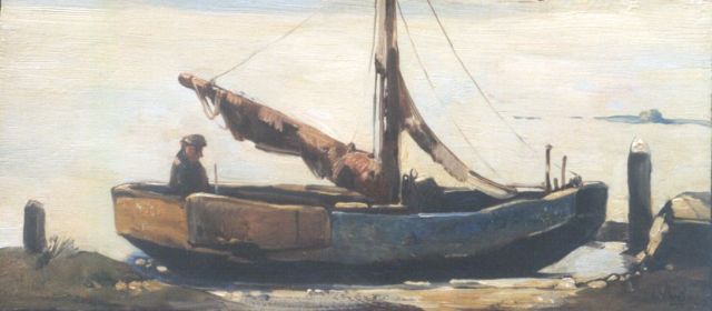 Willem van den Berg | Volendammer vissersschuit, olieverf op paneel, 12,7 x 27,8 cm, gesigneerd r.o. met monogram en gedateerd 1967