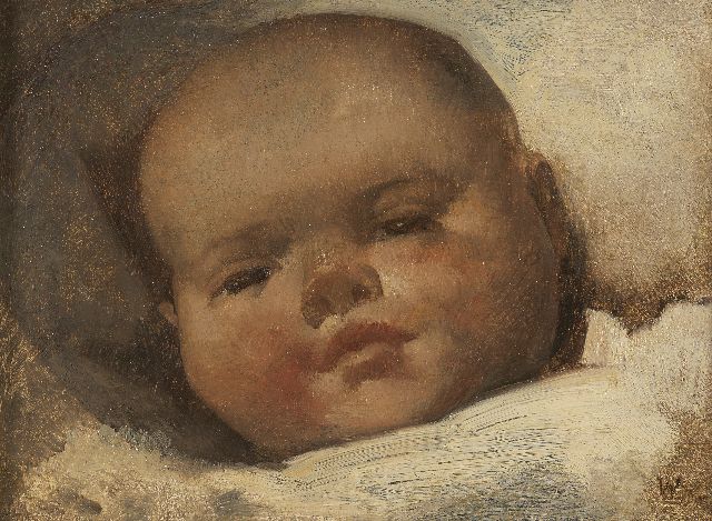 Willem van den Berg | Babyportret, olieverf op paneel, 11,9 x 16,0 cm, gesigneerd r.o. met 'W'