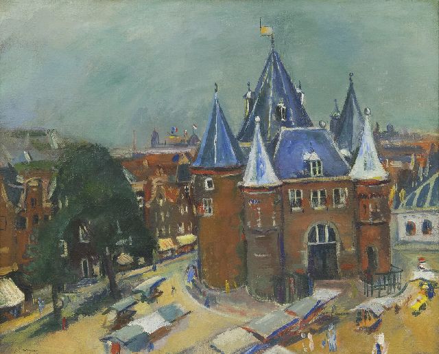 Jan Wiegers | Nieuwmarkt met de Waag, Amsterdam, olieverf op doek, 45,3 x 55,3 cm, gesigneerd l.o. en gedateerd '35