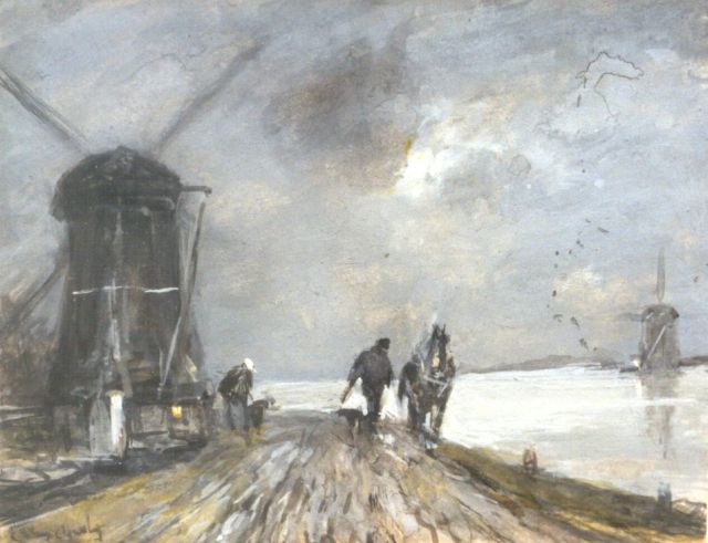 Louis Apol | Jaagpad in de winter, aquarel op papier, 14,2 x 18,3 cm, gesigneerd l.o.