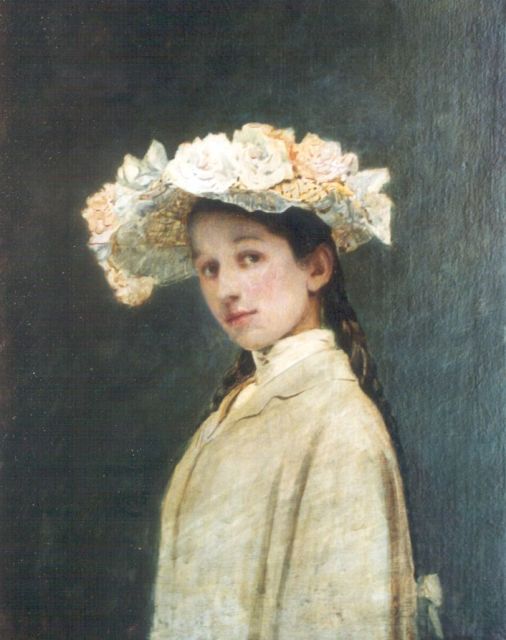 Bettinger G.P.M.  | Portret van mevrouw S.E.H.A. Bettinger, dochter van de schilder, olieverf op paneel 27,2 x 21,9 cm, gesigneerd l.m. en gedateerd 1905