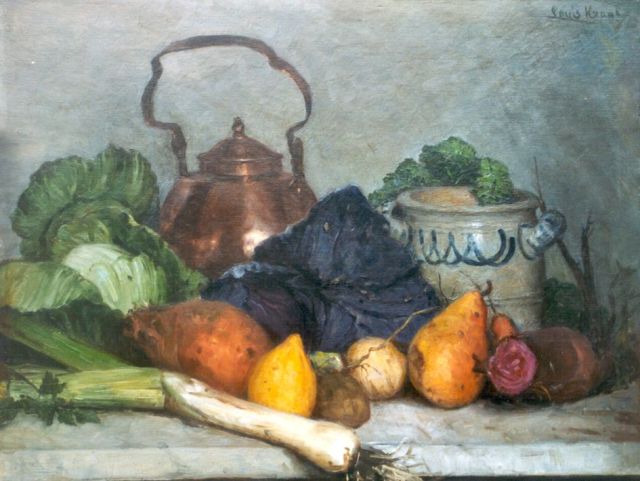 Louis Marie Krans | Keukenstilleven, olieverf op board, 38,1 x 48,2 cm, gesigneerd r.b.