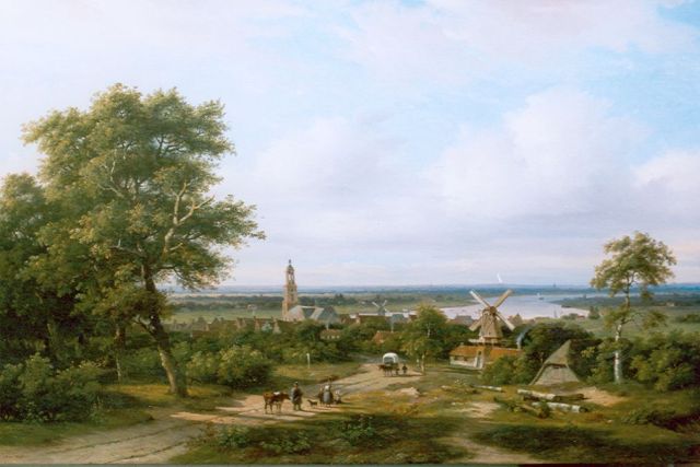 Johannes Pieter van Wisselingh | Gezicht op Rhenen, olieverf op doek, 105,2 x 160,3 cm, gesigneerd l.o. en vermoedelijk te dateren ca. 1841