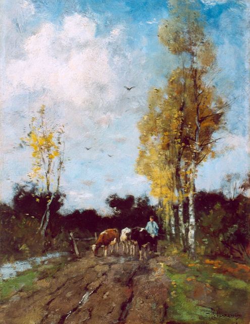 Johan Frederik Cornelis Scherrewitz | Op weg naar huis, olieverf op paneel, 35,0 x 26,6 cm, gesigneerd r.o.