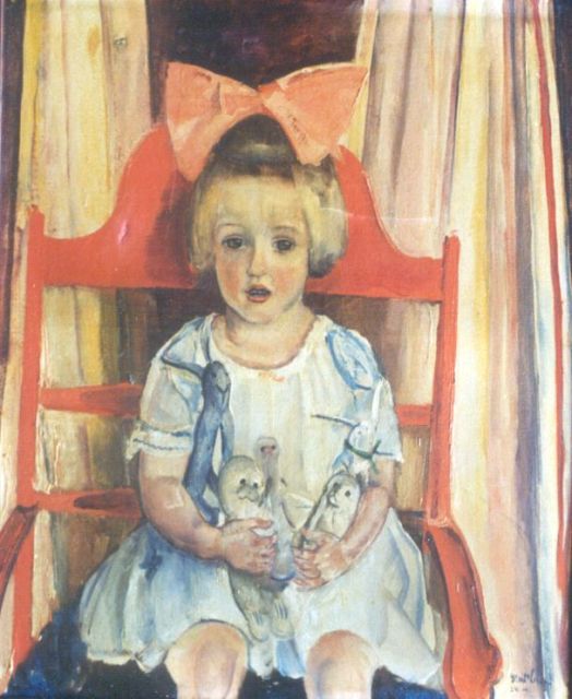 Oskar Moritz 'Ernst' Leyden | Meisje met strik, olieverf op doek, 73,0 x 60,0 cm, gesigneerd r.o. en gedateerd '24