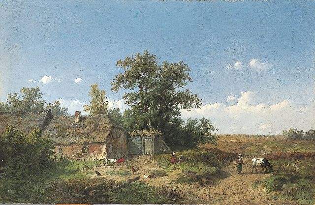 Anthonie Jacobus van Wijngaerdt | Boerenerf aan de rand van de hei, olieverf op paneel, 23,2 x 35,8 cm, gesigneerd r.o.