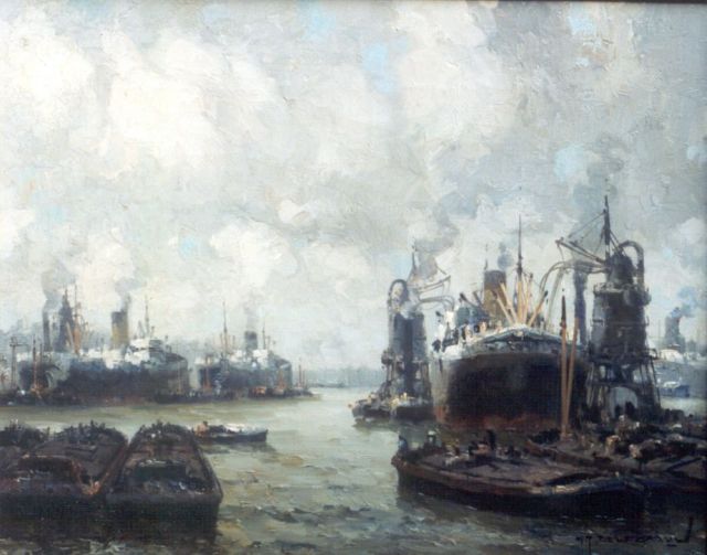 Gerard Delfgaauw | De haven van Rotterdam, olieverf op doek, 40,5 x 50,5 cm, gesigneerd r.o.