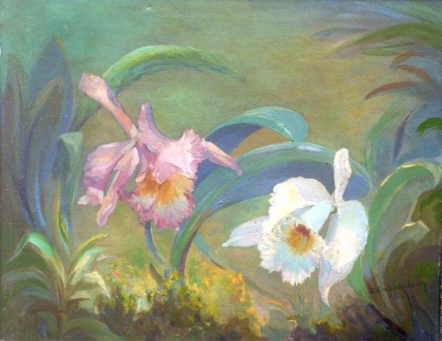 Dirk Smorenberg | Orchideeën, olieverf op doek, 40,2 x 49,6 cm, gesigneerd r.o.