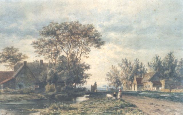 Piet Schipperus | Landweg met boerderijen, aquarel op papier, 34,8 x 52,0 cm, gesigneerd l.o.