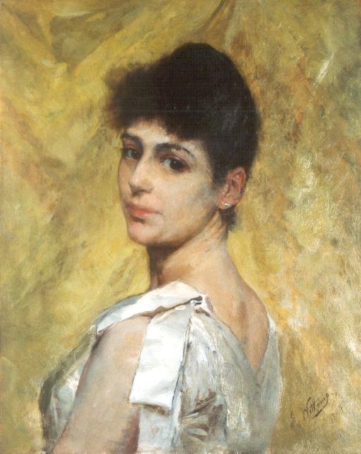 Ernst Witkamp | Studie van een jonge vrouw, olieverf op paneel, 40,7 x 32,8 cm, gesigneerd r.o. en verso en gedateerd 1894