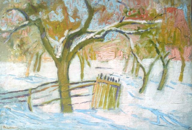 Theo Lohmann | De tuin van kasteel De Binckhorst, Voorburg, olieverf op doek op board, 23,0 x 33,3 cm, gesigneerd l.o. en te dateren ca. 1915