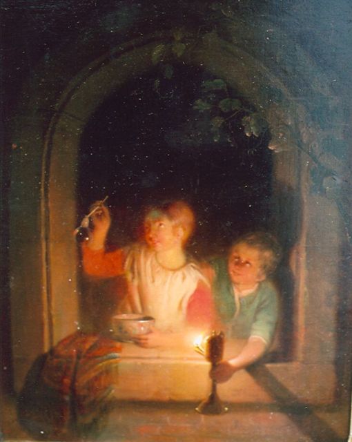 Jan Hendrik van Grootvelt | Bellen blazen, olieverf op paneel, 22,9 x 17,9 cm, gesigneerd l.o. en gedateerd 1845