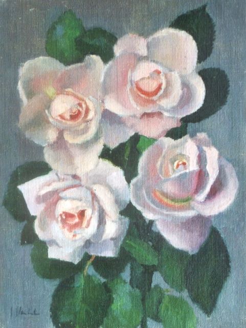 Joop Stierhout | Rose rozen, olieverf op doek op paneel, 24,0 x 18,0 cm, gesigneerd l.o.