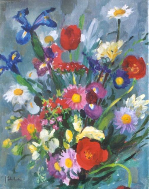 Joop Stierhout | Zomerbloemen, olieverf op doek, 50,0 x 40,0 cm, gesigneerd l.o.