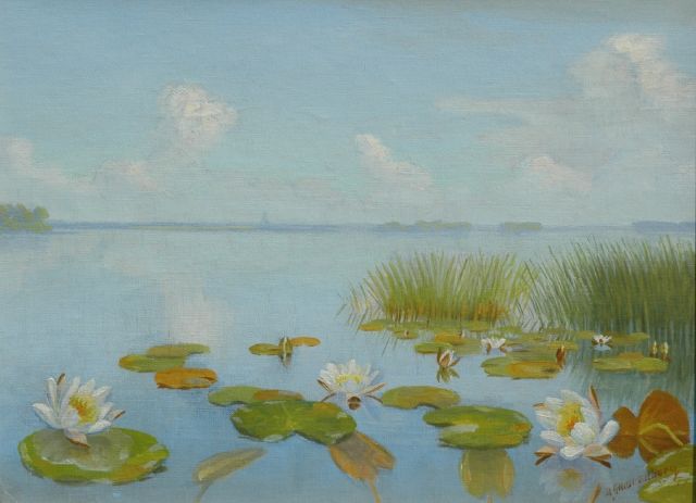 Dirk Smorenberg | Waterlelies, olieverf op doek, 24,8 x 32,8 cm, gesigneerd r.o.