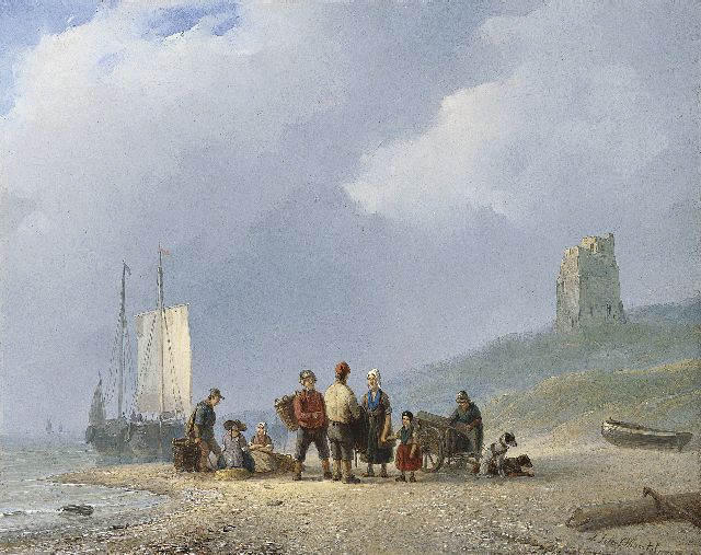 Andreas Schelfhout | Na de visvangst, olieverf op schilderskarton, 22,8 x 28,0 cm, gesigneerd r.o. en te dateren 1825-1831
