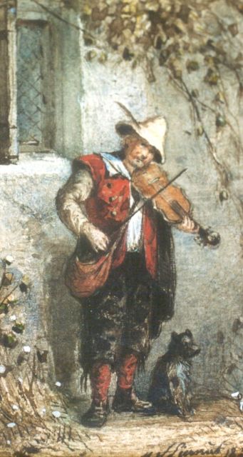 Liernur M.W.  | Violist, aquarel op papier 10,3 x 6,7 cm, gesigneerd r.o. en gedateerd 1853