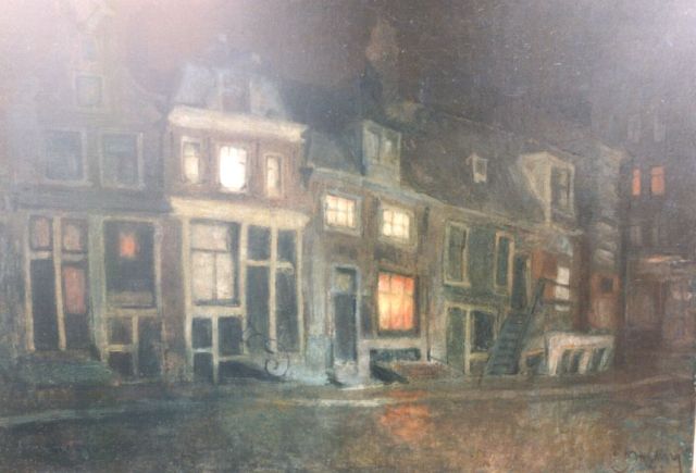 Cees Bolding | Een straat op de late avond, olieverf op doek, 70,0 x 100,0 cm, gesigneerd r.o.