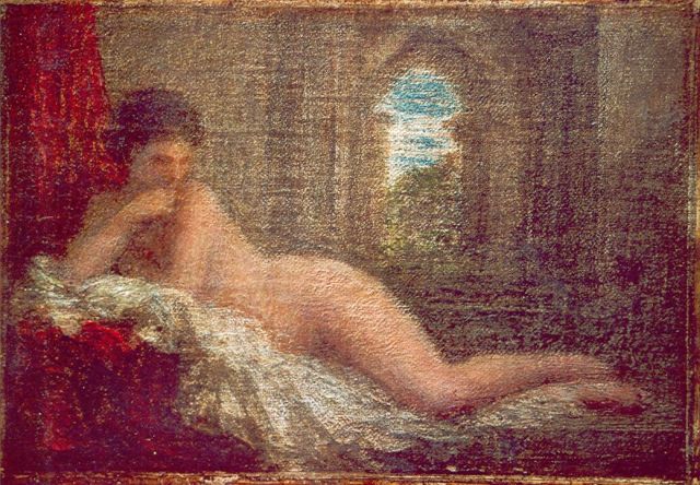 Henri Fantin-Latour | Odaliske, olieverf op doek op paneel, 11,5 x 16,2 cm, gesigneerd r.o. en te dateren 1904