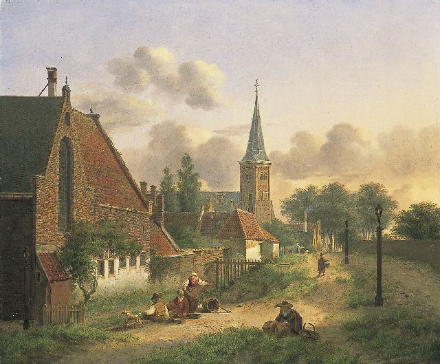 Jan Hendrik Verheijen | Gezicht op Utrecht met het Bartholomeusgasthuis en de Geertekerk, olieverf op paneel, 34,5 x 41,3 cm, gesigneerd l.m.