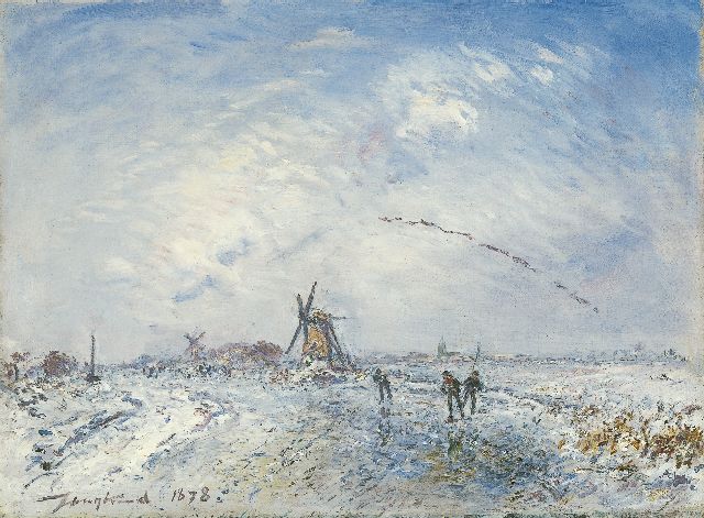 Johan Barthold Jongkind | Hollands winterlandschap, olieverf op doek, 24,6 x 32,4 cm, gesigneerd l.o. en gedateerd 1878