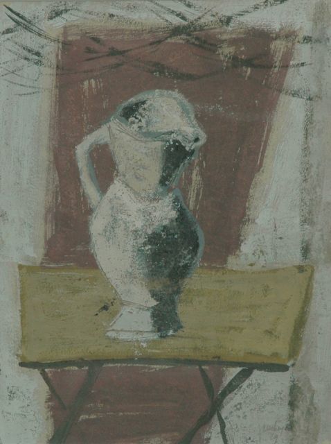 Jan van Heel | Stilleven met witte kan, gouache op papier, 31,0 x 24,0 cm, gesigneerd r.o. en gedateerd  '49