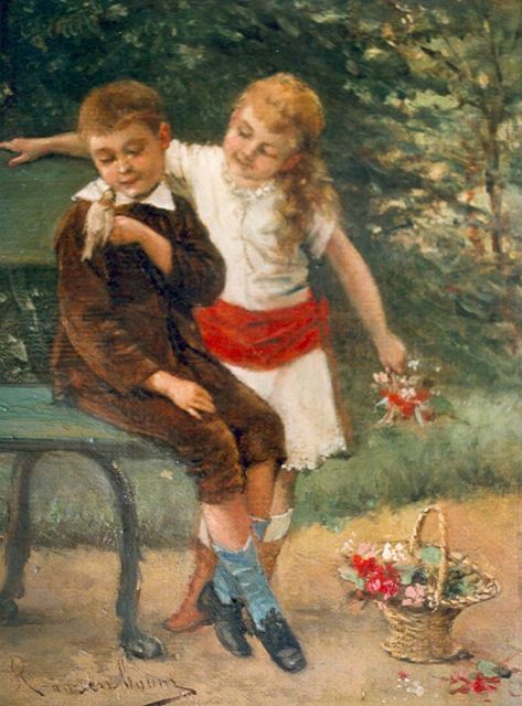 Albert Roosenboom | Het kleine vriendje, olieverf op doek, 24,4 x 18,6 cm, gesigneerd l.o.