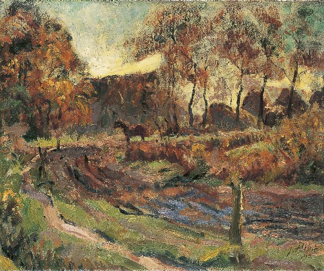 Jan Altink | Landschap met paard en boerderij, olieverf op doek, 50,2 x 60,7 cm, gesigneerd r.o. en gedateerd '45