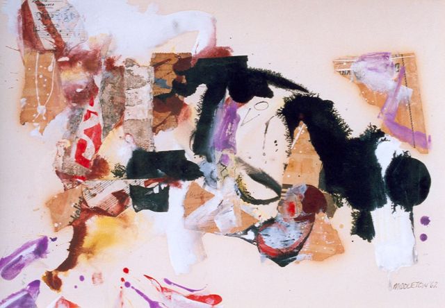 Sam Middleton | Fallen Feathers, gemengde techniek en collage op papier, 45,5 x 62,0 cm, gesigneerd r.o. en gedateerd '62