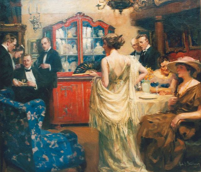 Robert Emil Stübner | Cocktail Party, olieverf op doek, 120,0 x 140,0 cm, gesigneerd r.o.