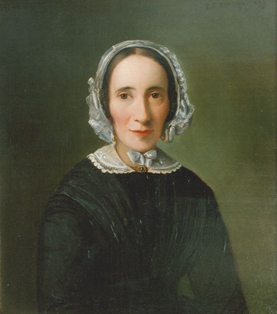 Leonard de Koningh | Portret van mw. de Vries, olieverf op paneel, 27,5 x 24,5 cm, gesigneerd r.b. en gedateerd 1849