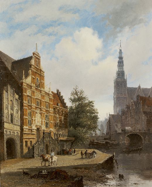 Lambertus Hardenberg | Hollands stadsgezicht, olieverf op paneel, 62,5 x 51,5 cm, te dateren ca. 1840