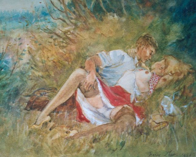 Harry Maas | In het bos, aquarel op papier, 28,5 x 35,5 cm, gesigneerd r.o. en gedateerd 1954
