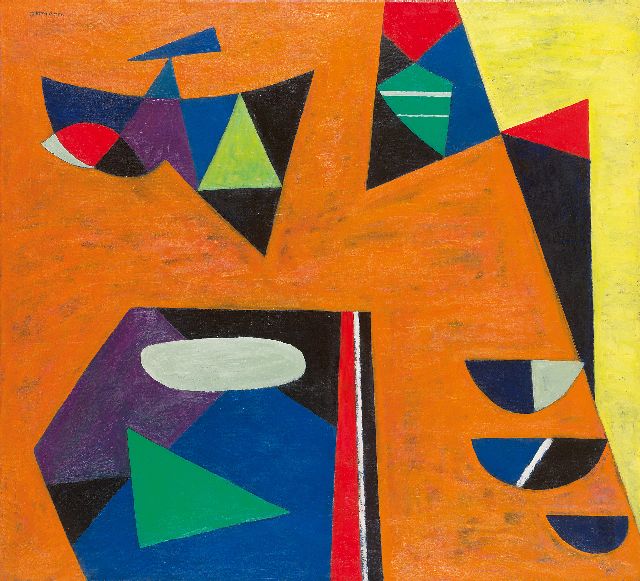 Hans Ittmann | Abstracte compositie, olieverf op doek, 90,0 x 100,0 cm, gesigneerd l.b.