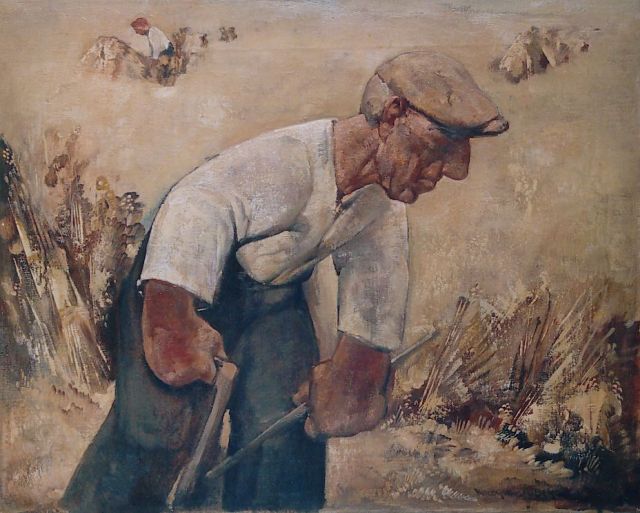 Willem van den Berg | Oogstende boer, olieverf op doek, 40,7 x 50,6 cm, gesigneerd r.o.