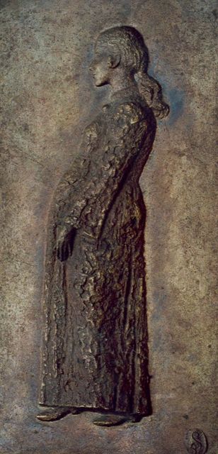 Pieter Starreveld | Zwangere vrouw, messing, 40,0 x 20,4 cm, gesigneerd r.o. met monogram