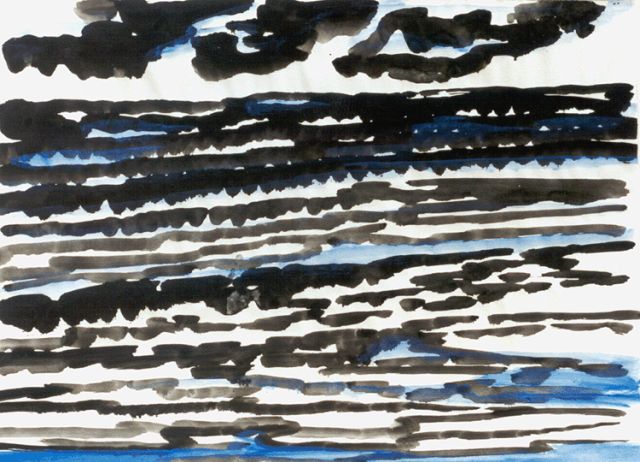 Gerrit Benner | Zee en wolken, gouache op papier, 51,0 x 66,0 cm, gesigneerd r.o. en te dateren ca. 1951