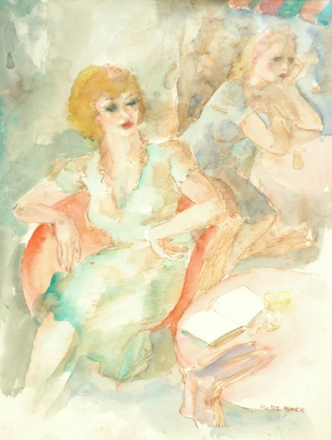 Raphaël de Buck | Caféterras, aquarel op papier, 31,5 x 24,0 cm, gesigneerd r.o.