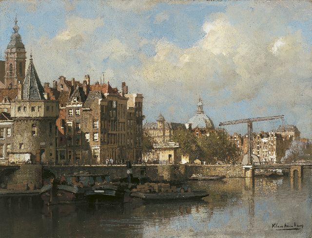 Karel Klinkenberg | Prins Hendrikkade met de Schreierstoren in Amsterdam, olieverf op doek, 32,7 x 42,5 cm, gesigneerd r.o.