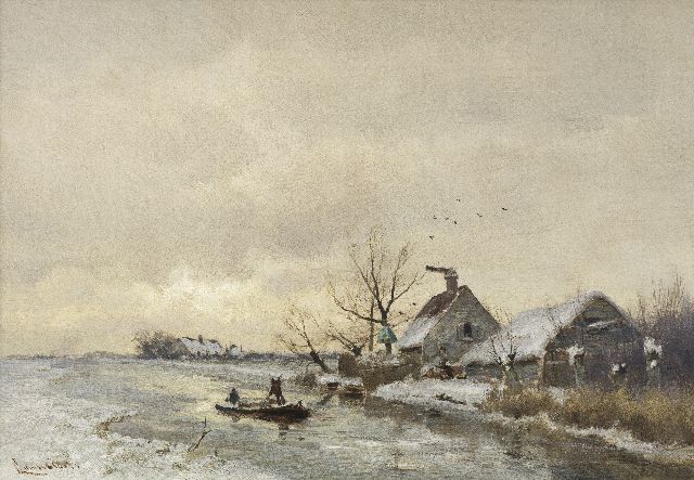 Louis Apol | Poldervaart in de sneeuw, olieverf op paneel, 29,1 x 41,5 cm, gesigneerd l.o.