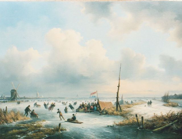 Lodewijk Johannes Kleijn | Schaatsvertier bij Den Haag, olieverf op doek, 43,2 x 57,8 cm, gesigneerd l.o.