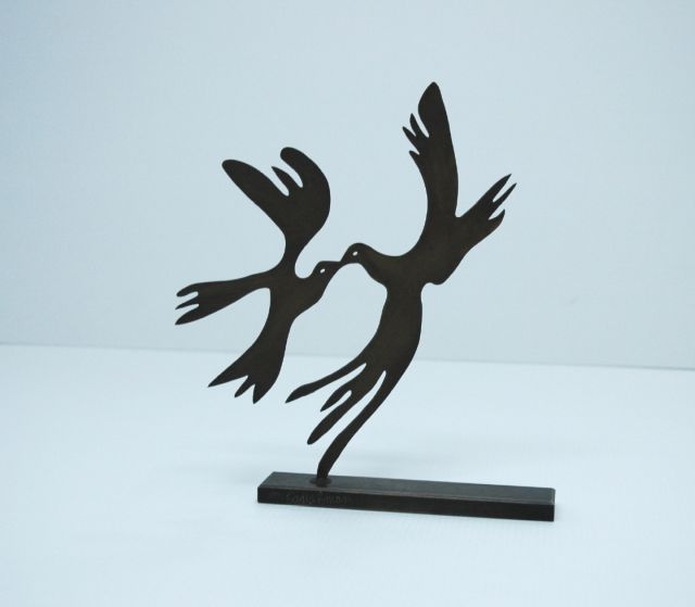 Kadishman M.  | Lovebirds, koper 22,6 x 20,3 cm, gesigneerd op basis