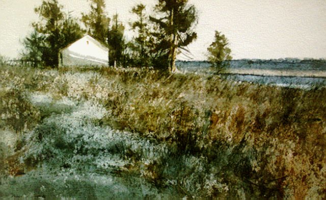 George Carpenter | Wit huis bij het meer, aquarel op papier, 30,0 x 40,0 cm, gesigneerd l.o.