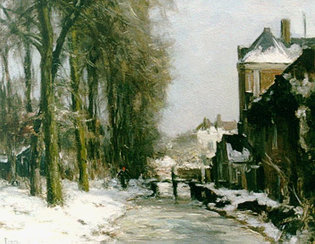 Louis Apol | Winterlandschap met bevroren vaart, olieverf op doek, 39,5 x 50,0 cm, gesigneerd l.o.