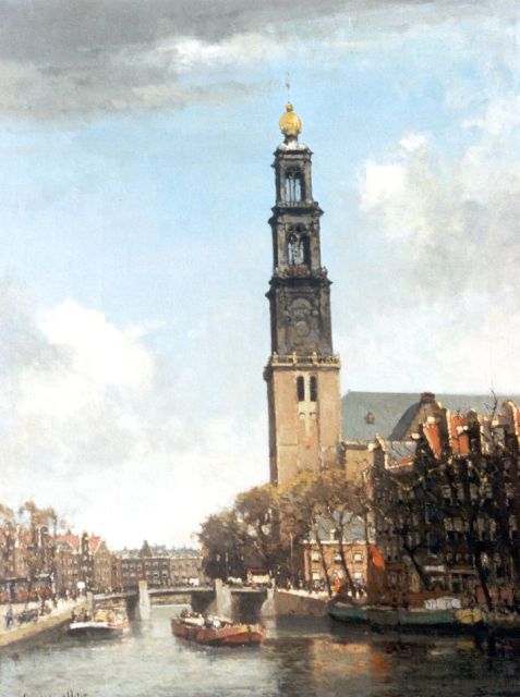 Leendert van der Vlist | De Westerkerk aan de Prinsengracht, Amsterdam, olieverf op doek, 65,2 x 50,8 cm, gesigneerd l.o.