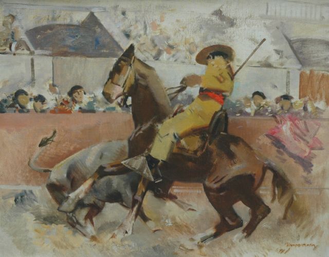 Piet van der Hem | Stierengevecht, olieverf op doek, 61,5 x 77,2 cm, gesigneerd r.o